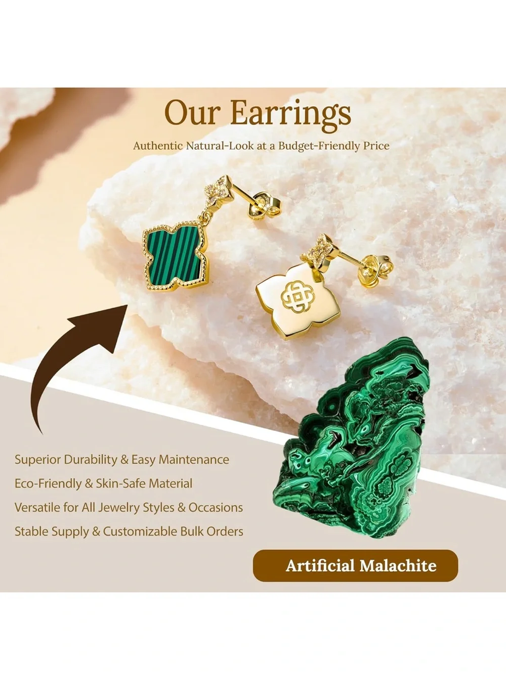 Anthropologie Gold-Tone Green Striped Clover Drop Earrings with Crystal Studs